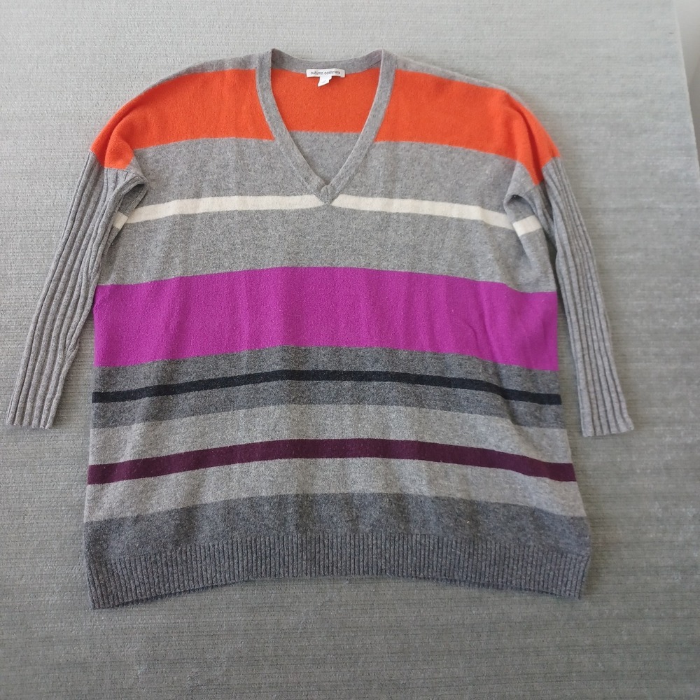 Autumn Cashmere Sweater S Striped Fine Cashmere‎ Tunic Oversized V Neck Academia